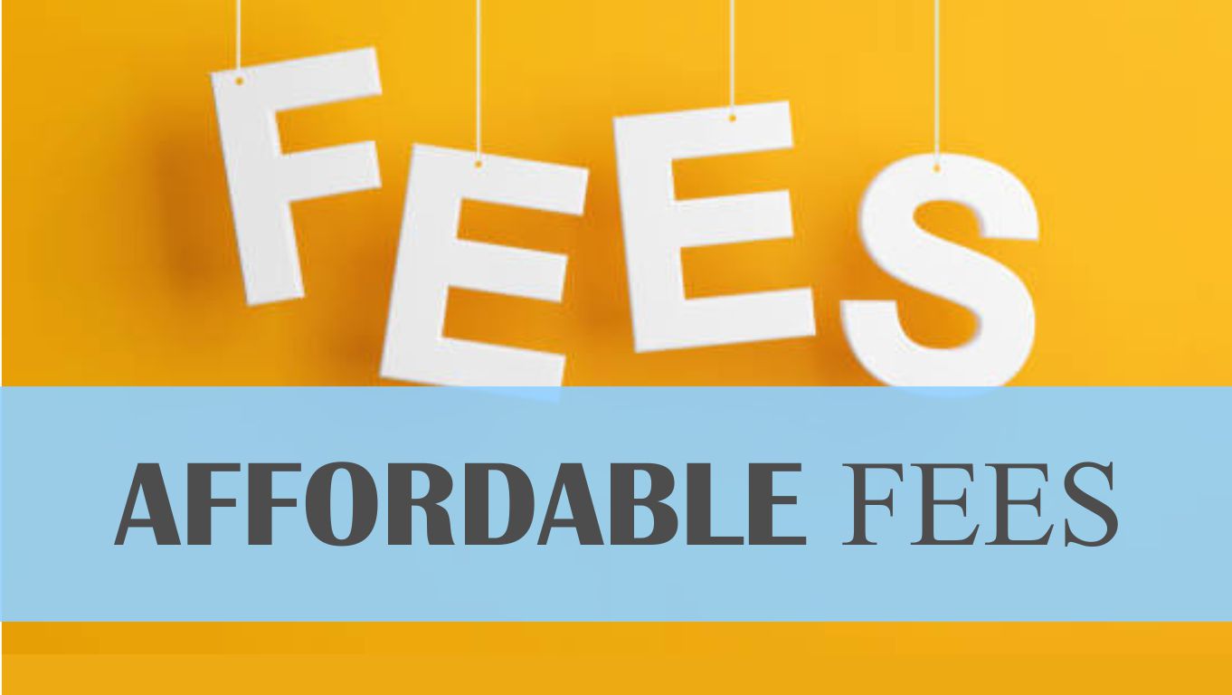 Letters of the word fees hung from string symbolizing affordable fees.