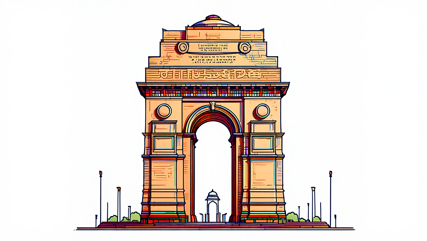 A colorful outline sketch of India Gate symbolizing best home tutor in central delhi