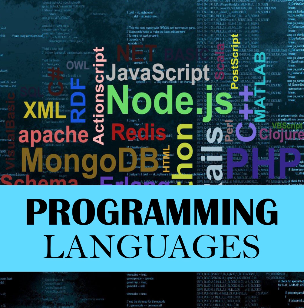 Small size image showcasing collage of names of programming languages symbolizing home tuition for programming languages in East Delhi