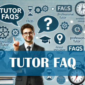 A Qualified Tutor sanding on a background of many comment box with question mark symbolizing common questions raised by tutors.