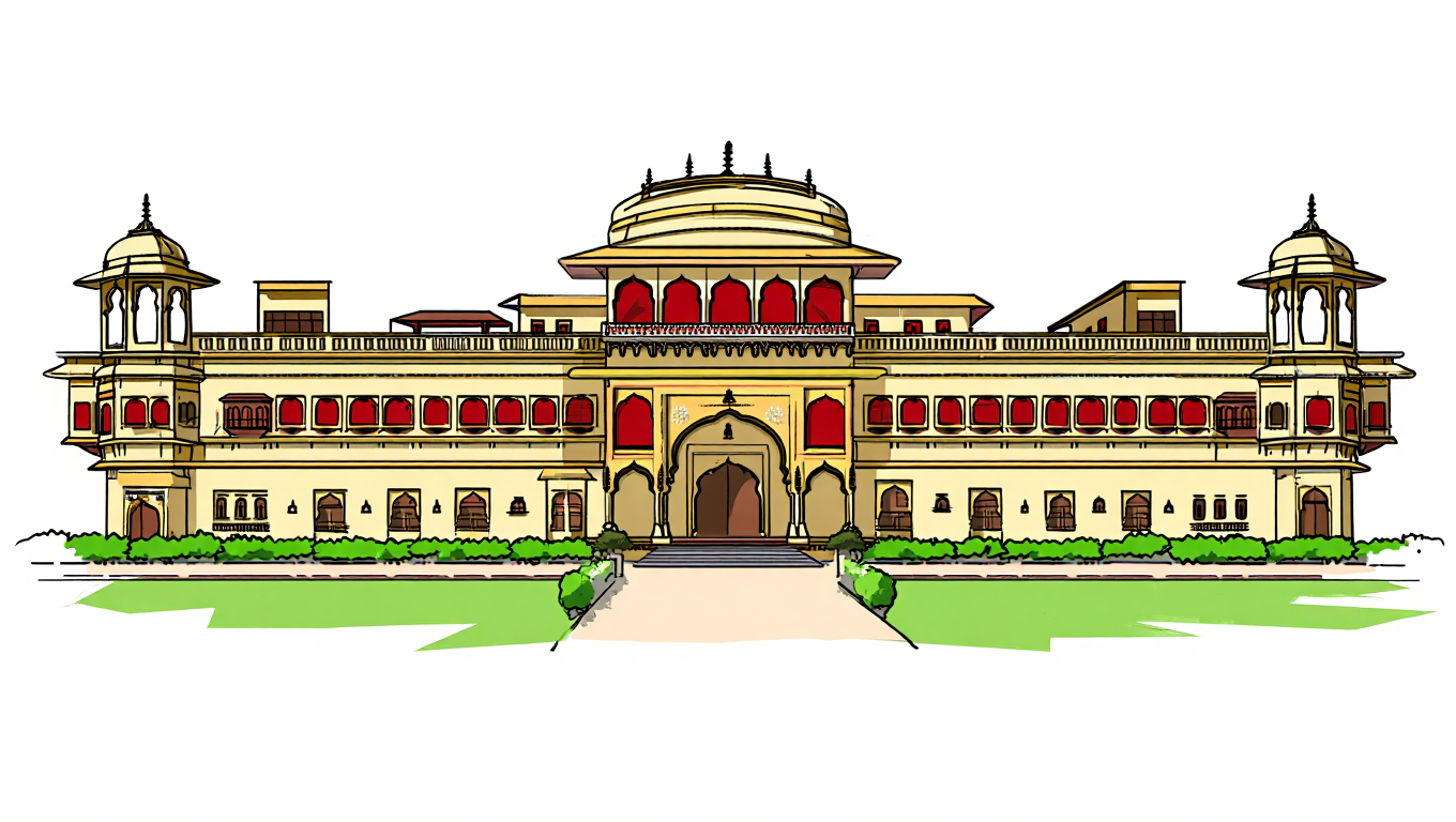 A colorful outline sketch of Raja Nahar Singh Palace (Ballabhgarh Fort Palace) symbolizing best home tutor in faridabad