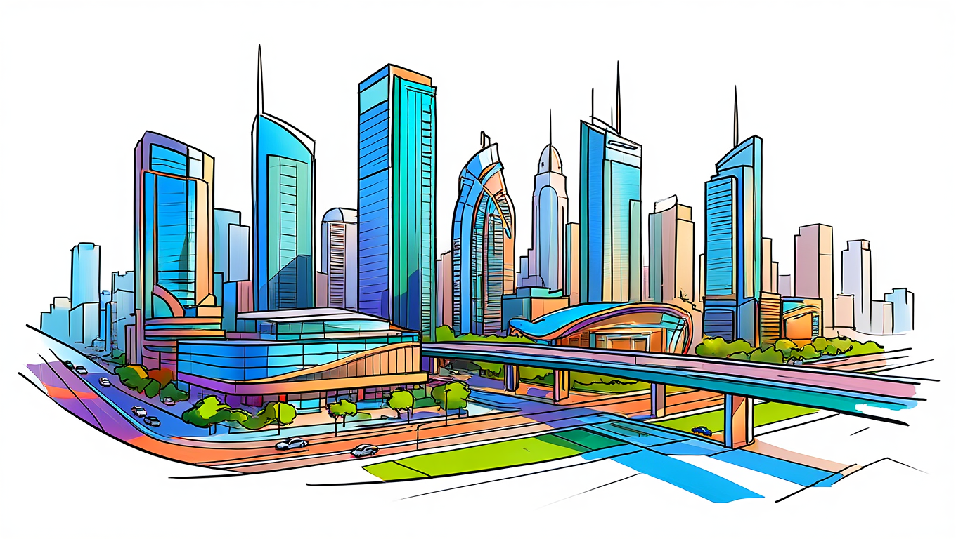 A colorful outline sketch of Cyber City, Gurugram symbolizing best home tutor in gurugram
