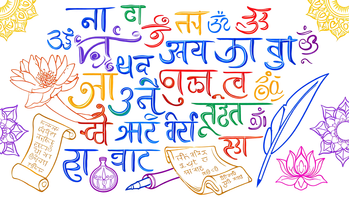 A colorful outline sketch of hindi alphabets symbolizing best hindi tutor