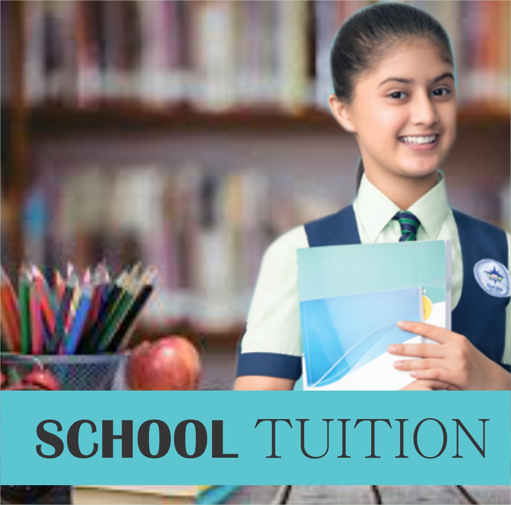 Small size image showcasing standing schoolgirl with a writing pad symbolizing home tuition for class 1 to 10 in East Delhi