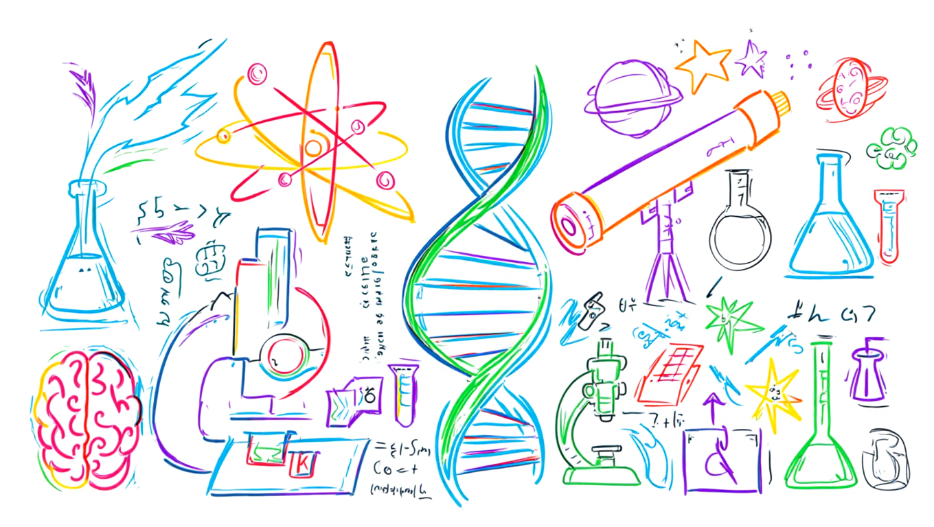 A colorful outline sketch of science apparatus symbolizing best science tutor.