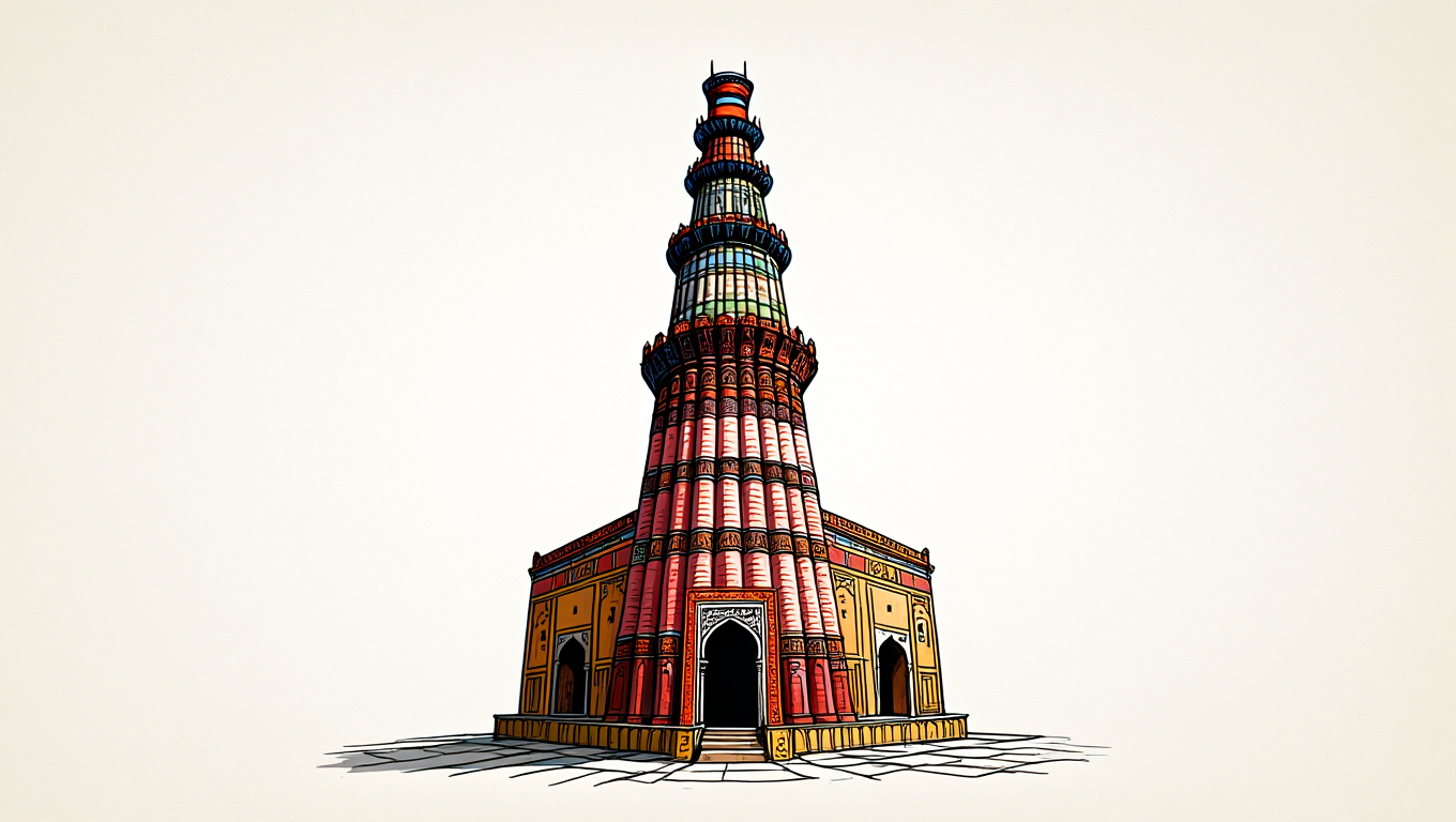 A colorful outline sketch of Qutub Minar symbolizing best home tutor in south delhi