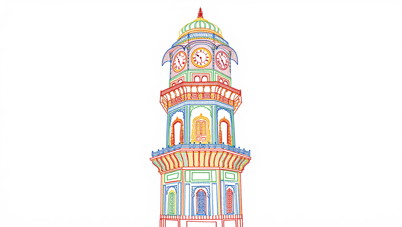 A colorful outline sketch of Clock Tower(Ghanta Ghar) symbolizing  best home tutor in west delhi